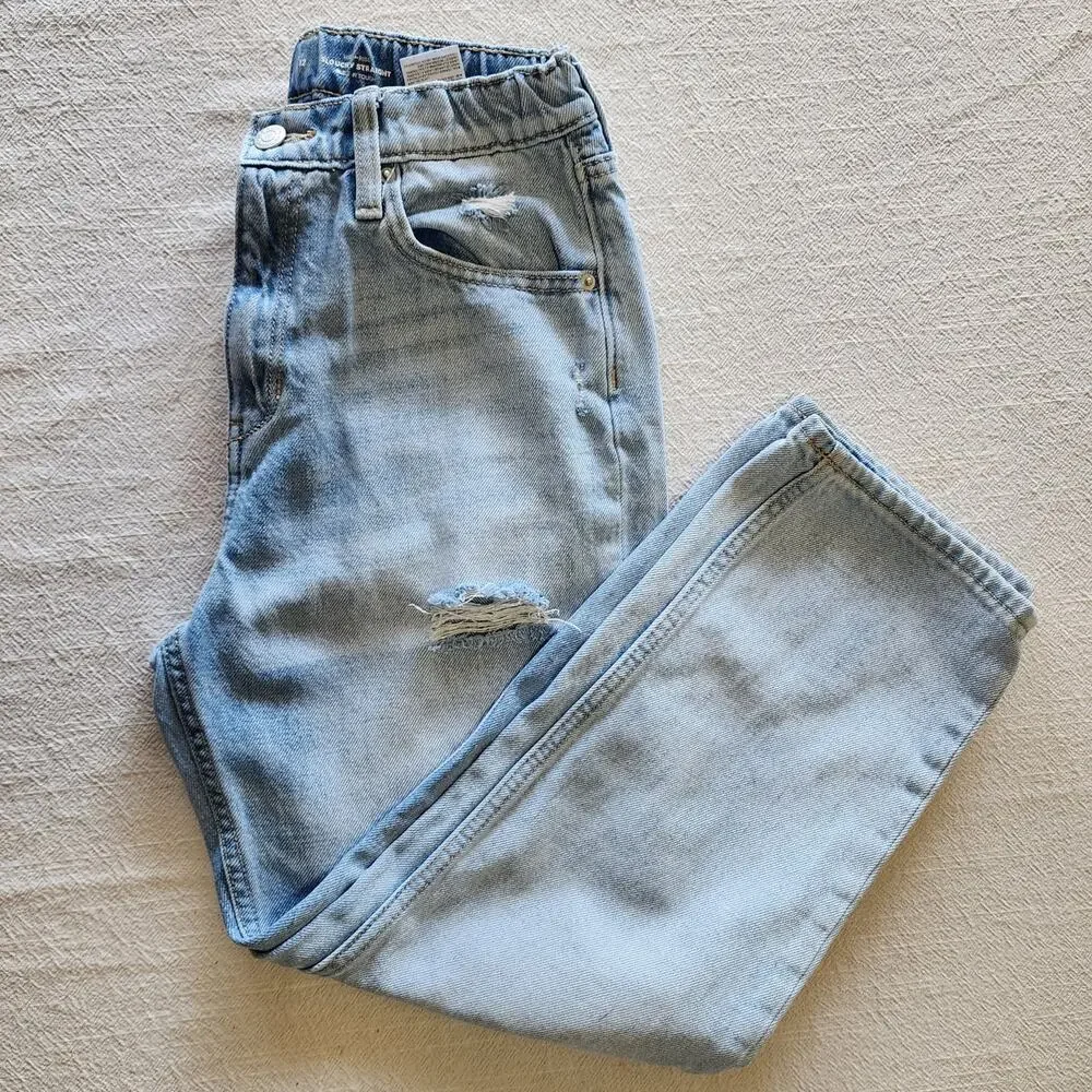 Kids Old Navy Jeans High Rise Slouchy Straight Fit Faded Blue Girls Size 12